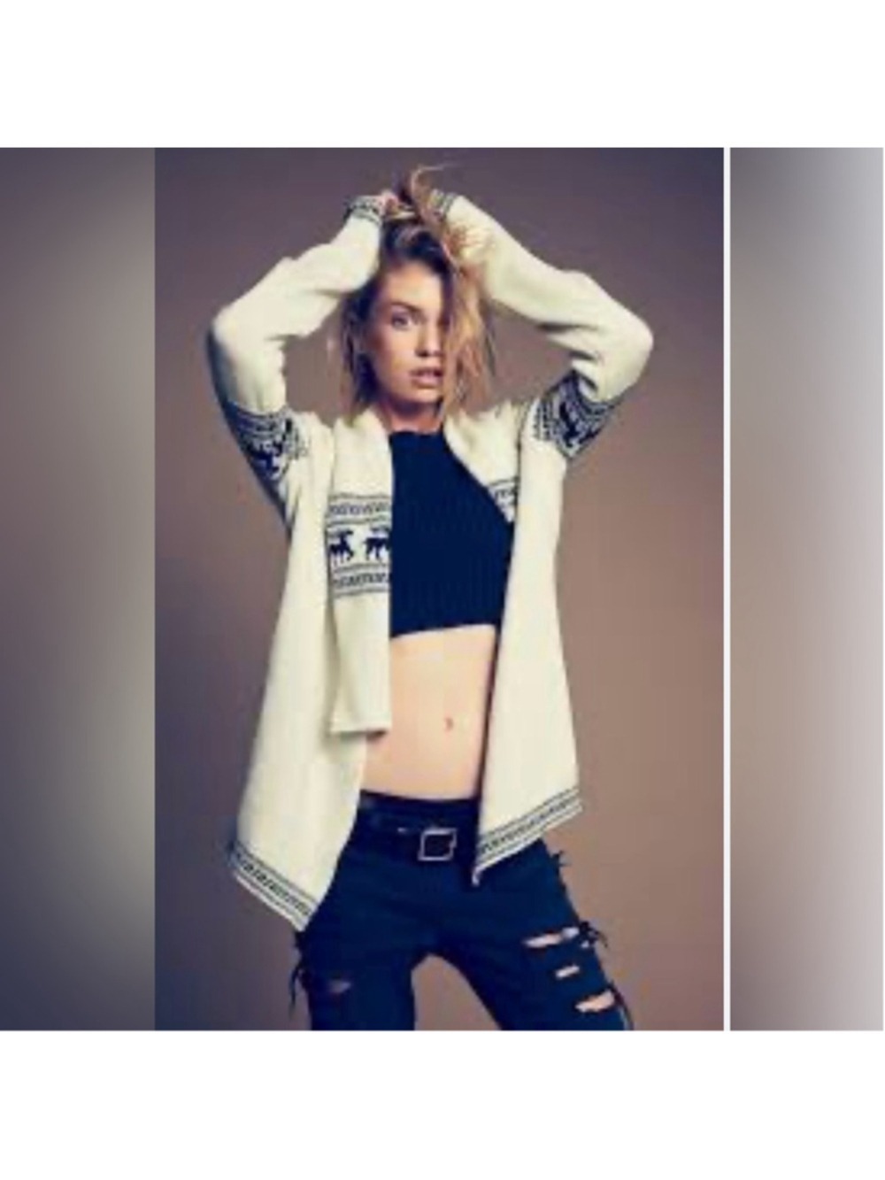 For Love And Lemons White and Black Patterned Cardigan